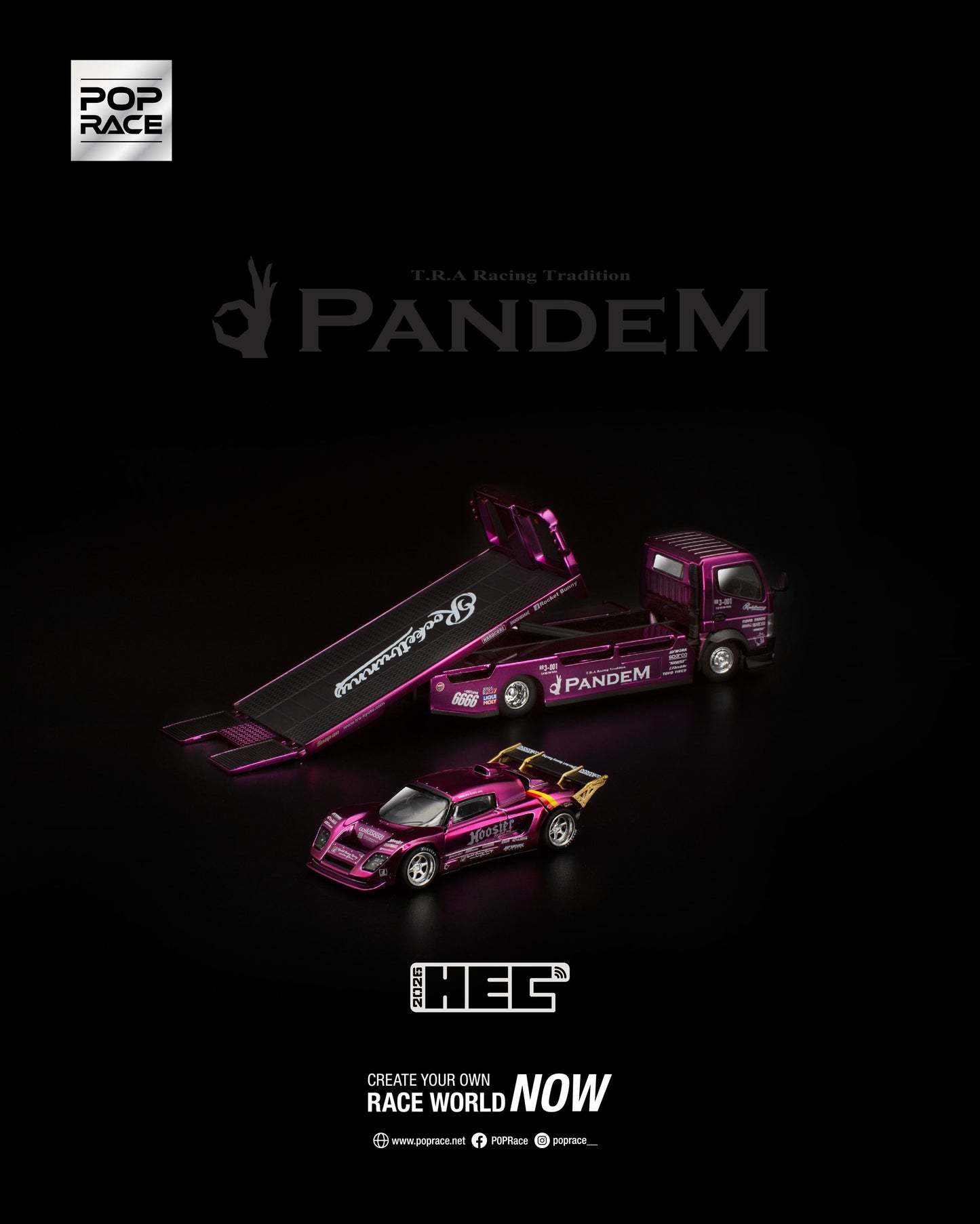 PR640477 / PR640489 POP RACE 1/64 PANDEM LOTUS ELISE PURPLE CHROME TRUCK SET