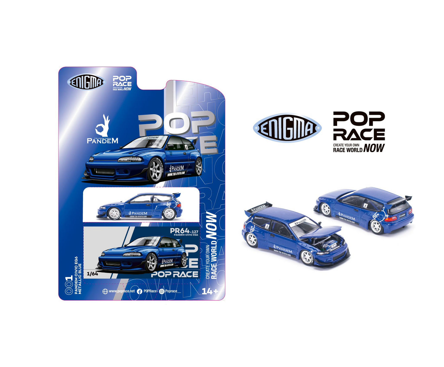 PRE001 POP RACE x Enigma 1/64 Pandem Civic EG6 v1.5 Metallic Blue