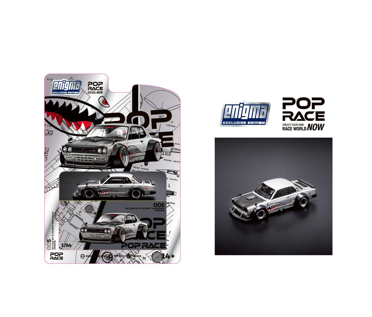 PRE005 POP RACE x Enigma 1/64 SKYLINE GT-R V8 DRIFT (HAKOSUKA) METALLIC SILVER