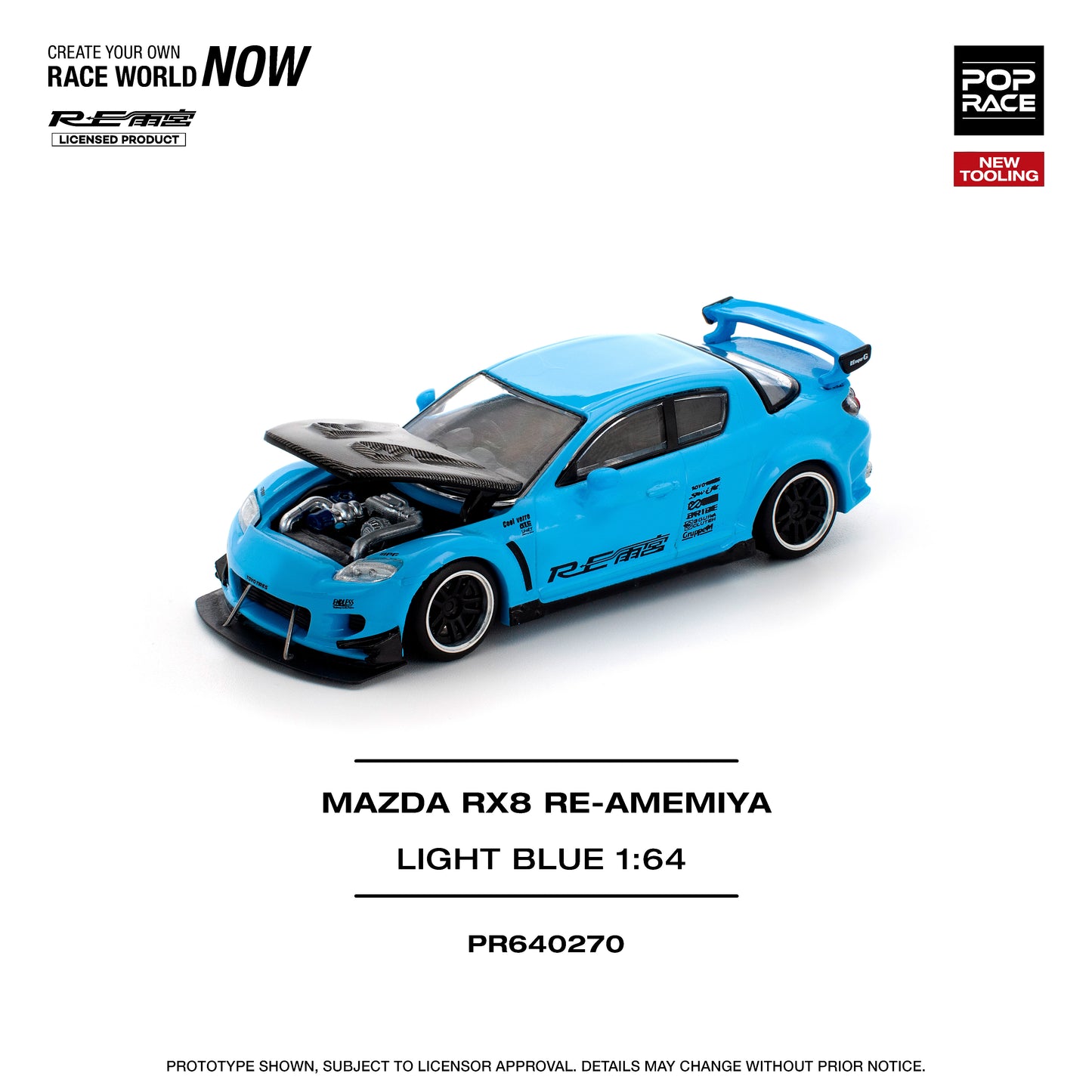 PR640270 POP RACE 1/64 MAZDA RX-8 RE-AMEMIYA - LIGHT BLUE