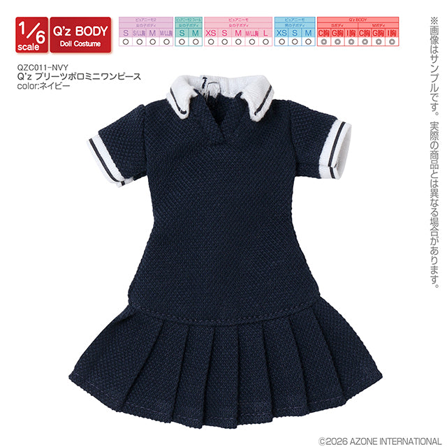 QZC011-NVY Q'z プリーツポロミニワンピース ネイビー