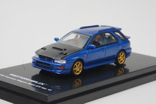 M67108 MOTORHELIX 1/64 SUBARU Impreza Wagon WRX STi Ver. VI Customized Rally Blue / Carbon Fiber Bon