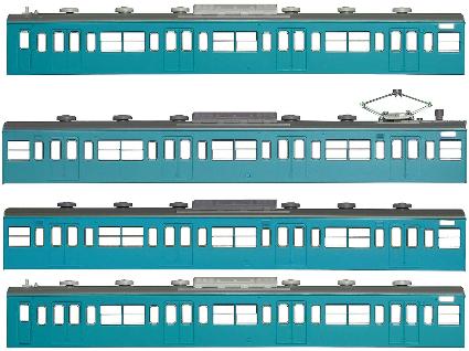 18009 国鉄(JR)103系<低運・非ユニット窓・冷改車・スカイブルー> 基本4両編成ボディキットA