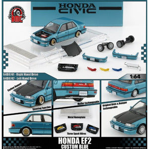 64B0472 BM CREATIONS 1/64 ホンダ シビック EF2 1991 カスタムブルー/ブラックボンネット LHD