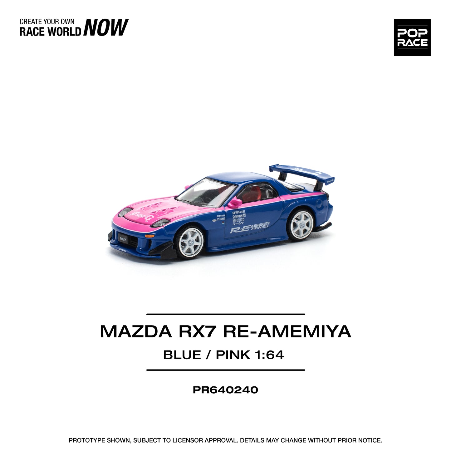 PR640240 POP RACE 1/64 MAZDA RX7 RE-AMEMIYA BLUE PINK