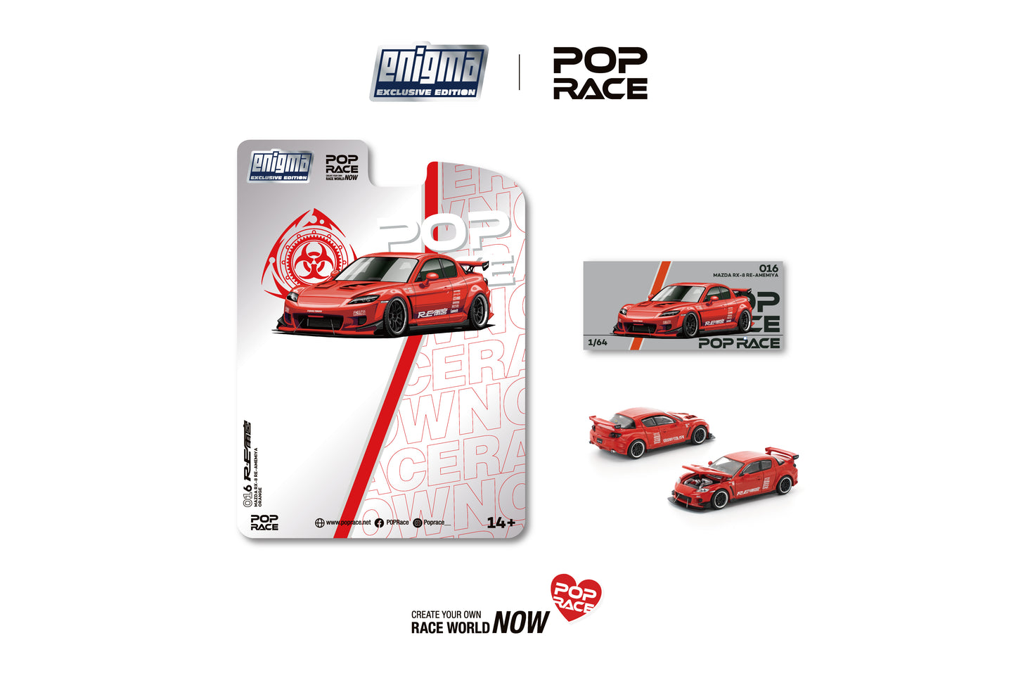 PRE016 POP RACE x Enigma 1/64 MAZDA RX-8 RE-AMEMIYA (Red Color)