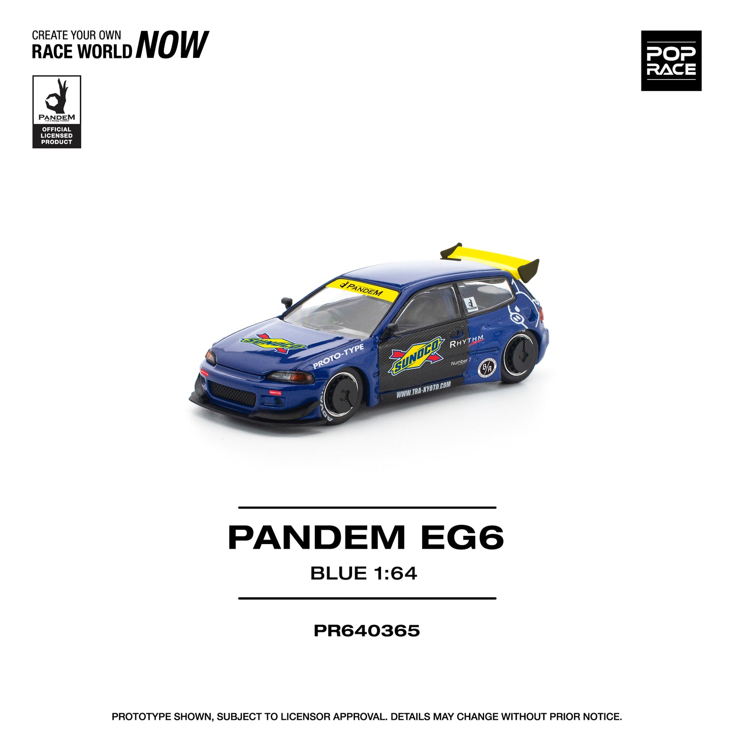 PR640365 POP RACE 1/64 PANDEM CIVIC EG6 BLUE/BLACK