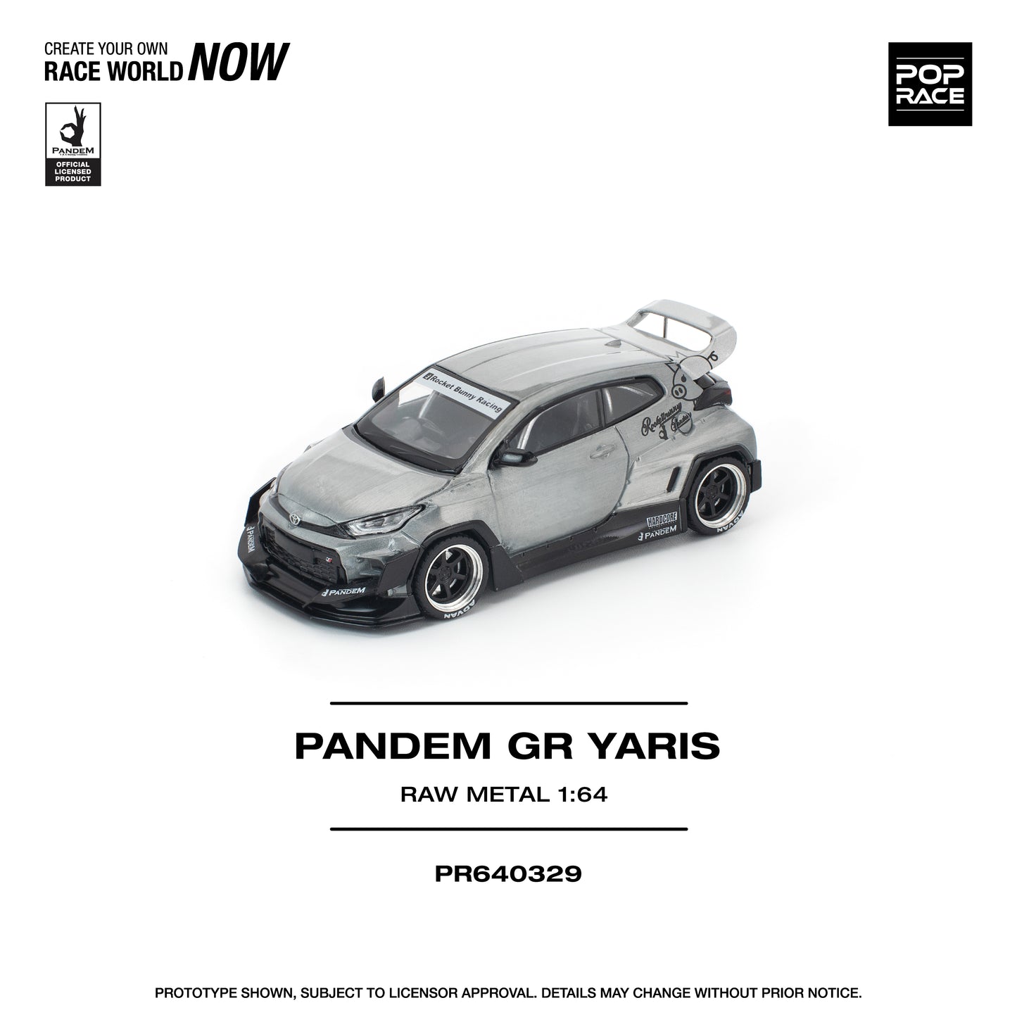 PR640329 POP RACE 1/64 PANDEM GR YARIS RAW METAL