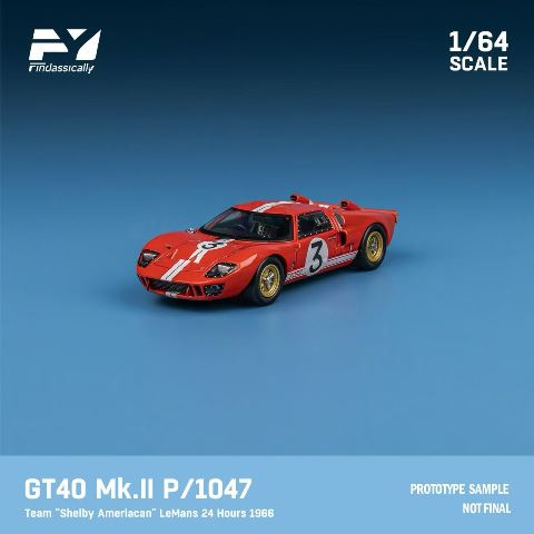 FY64090 Finclassically 1/64 GT40 Mk.II P1047 'Shelby American' LeMans 24 Hours 1966 #3 Red